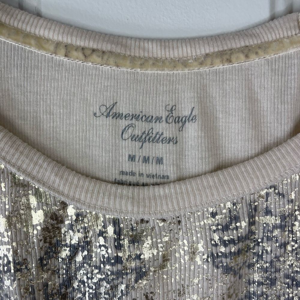 American eagle long sleeve waffle knit in cream and gray. - Picture 4 of 7
